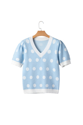 Haute Spot Blue Polka Dot Sweater Top