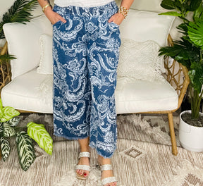 Paisley Dreams Stone Wash Wide Leg Crop Pants