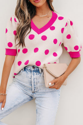 Haute Spot Pink Polka Dot Sweater Top