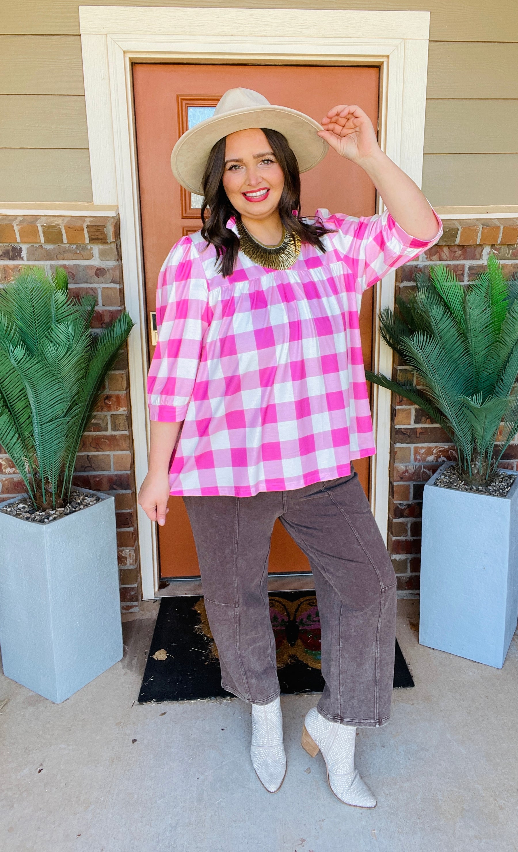 Checks And Charm Top - T072PK