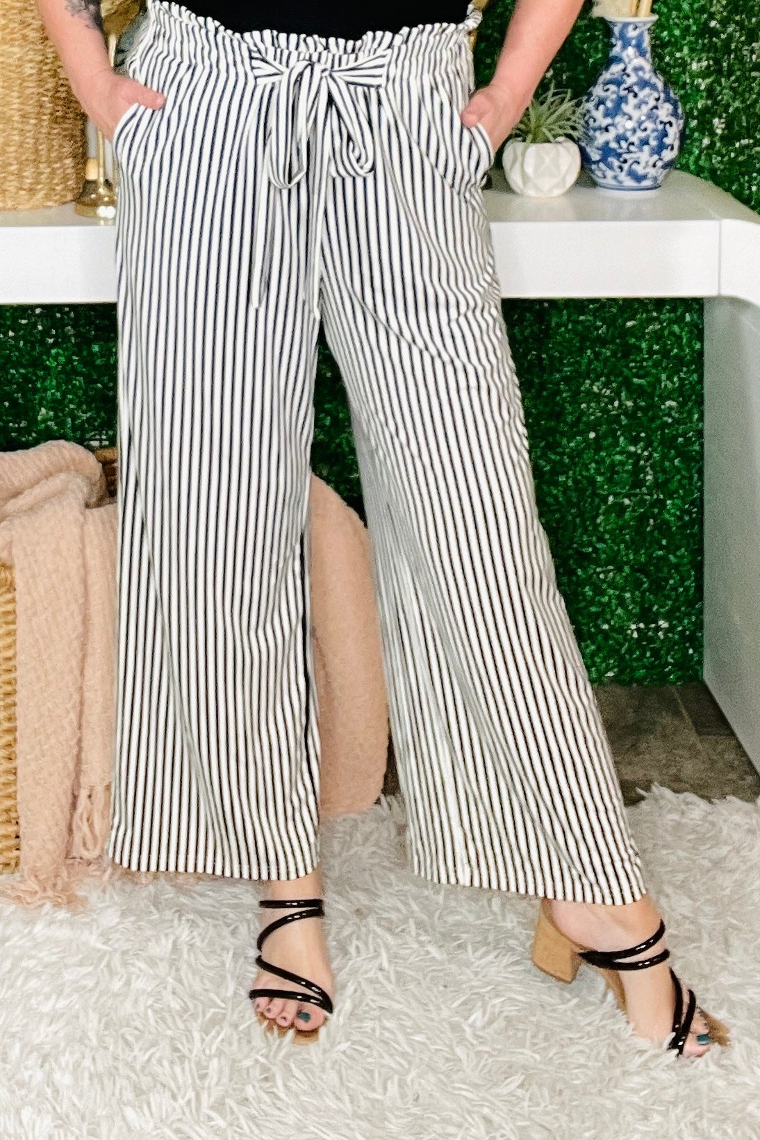 Easy Win Black Stripe High Waist Pants