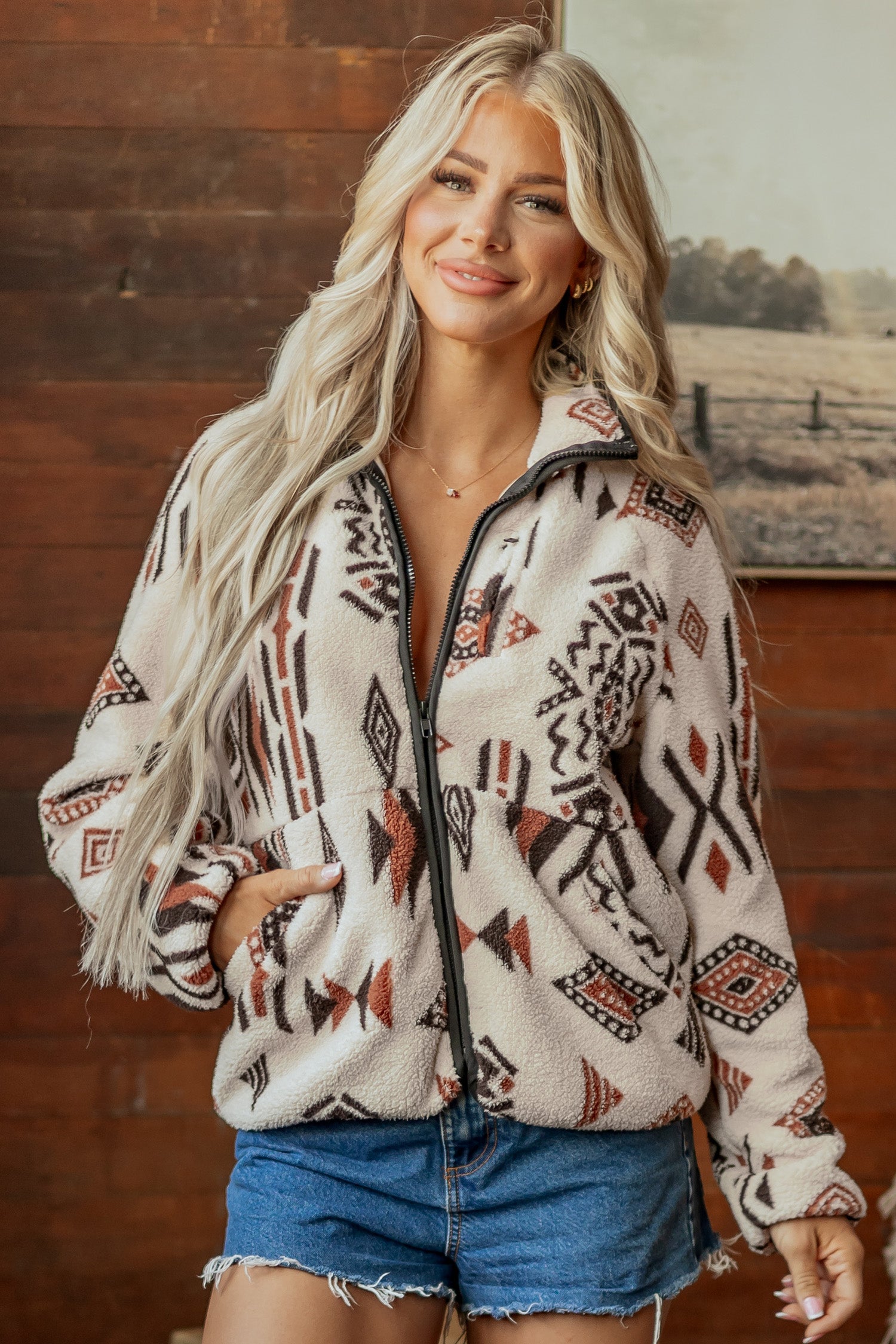 Mountain Getaway Geometric Print Jacket