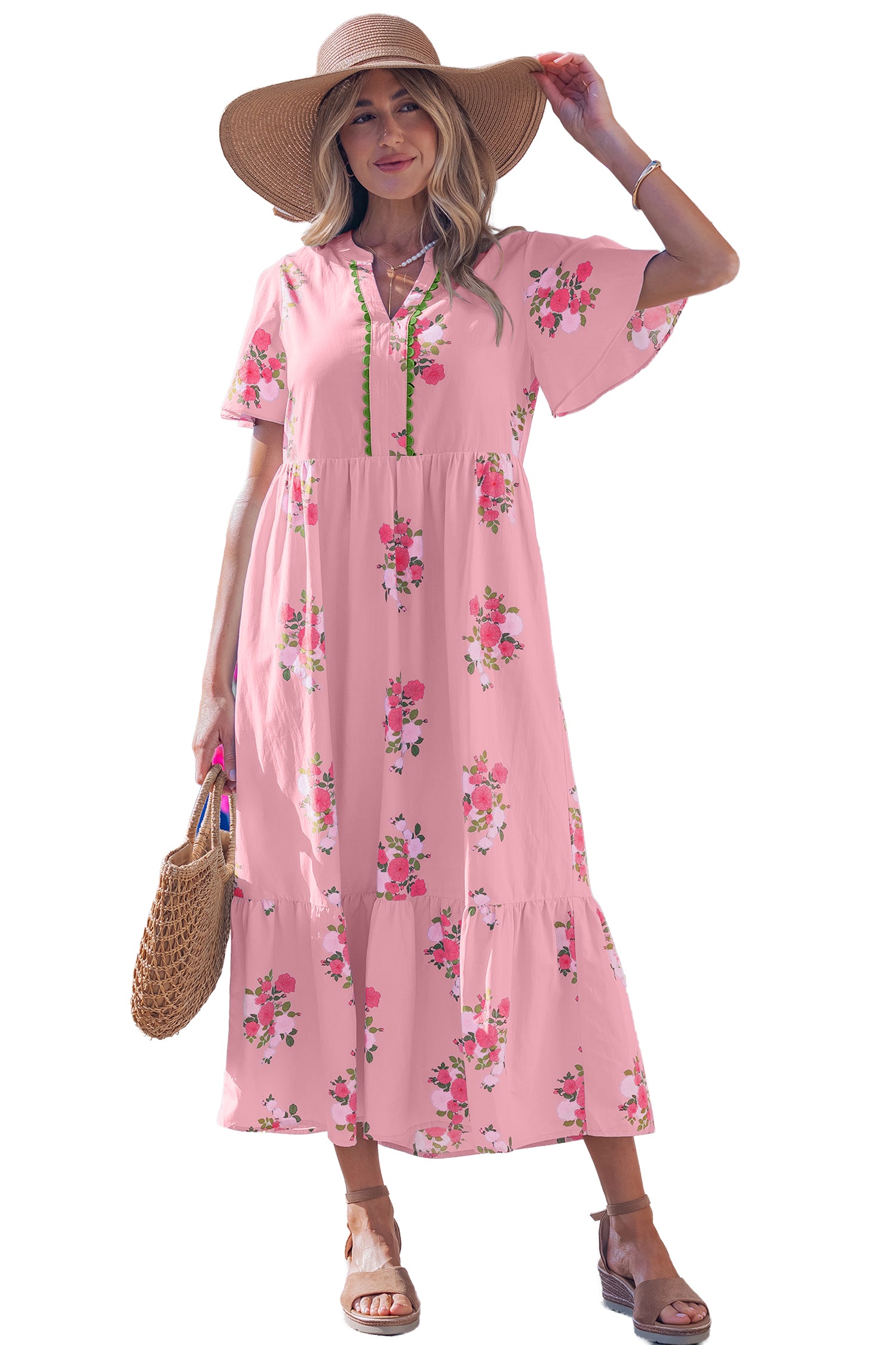 Resort Getaway Pink Floral Print Maxi Dress
