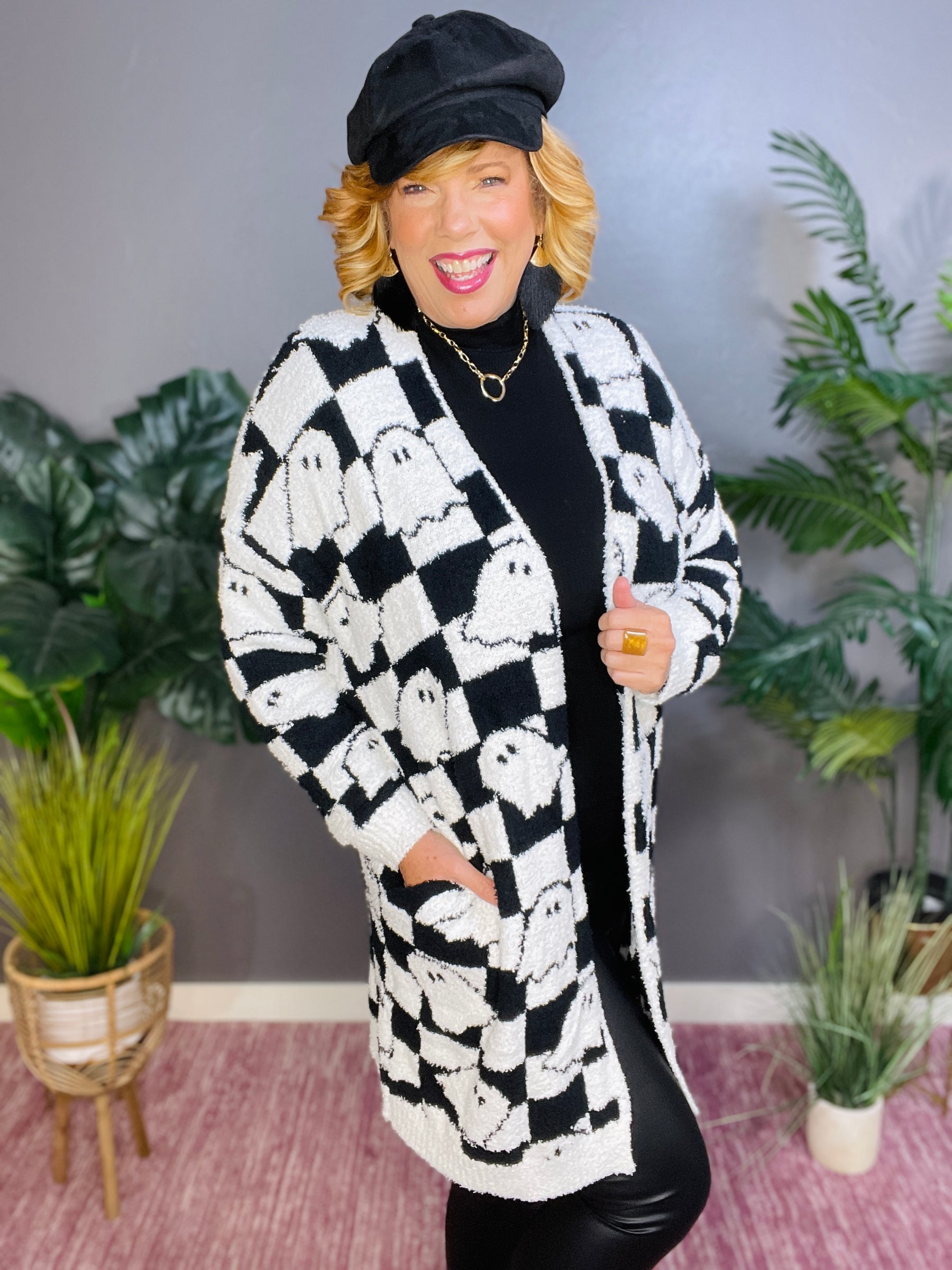 Checkered Ghost Halloween Cloud Cardigan - OT002CK