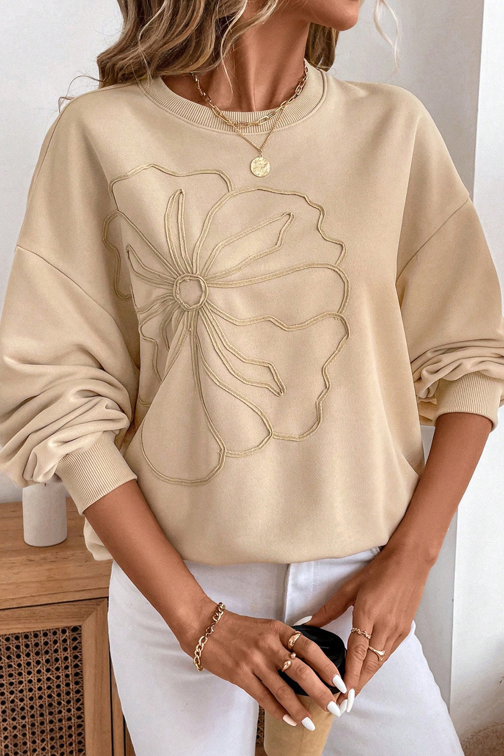 Deeply Rooted Embroidered Flower Sweatshirt