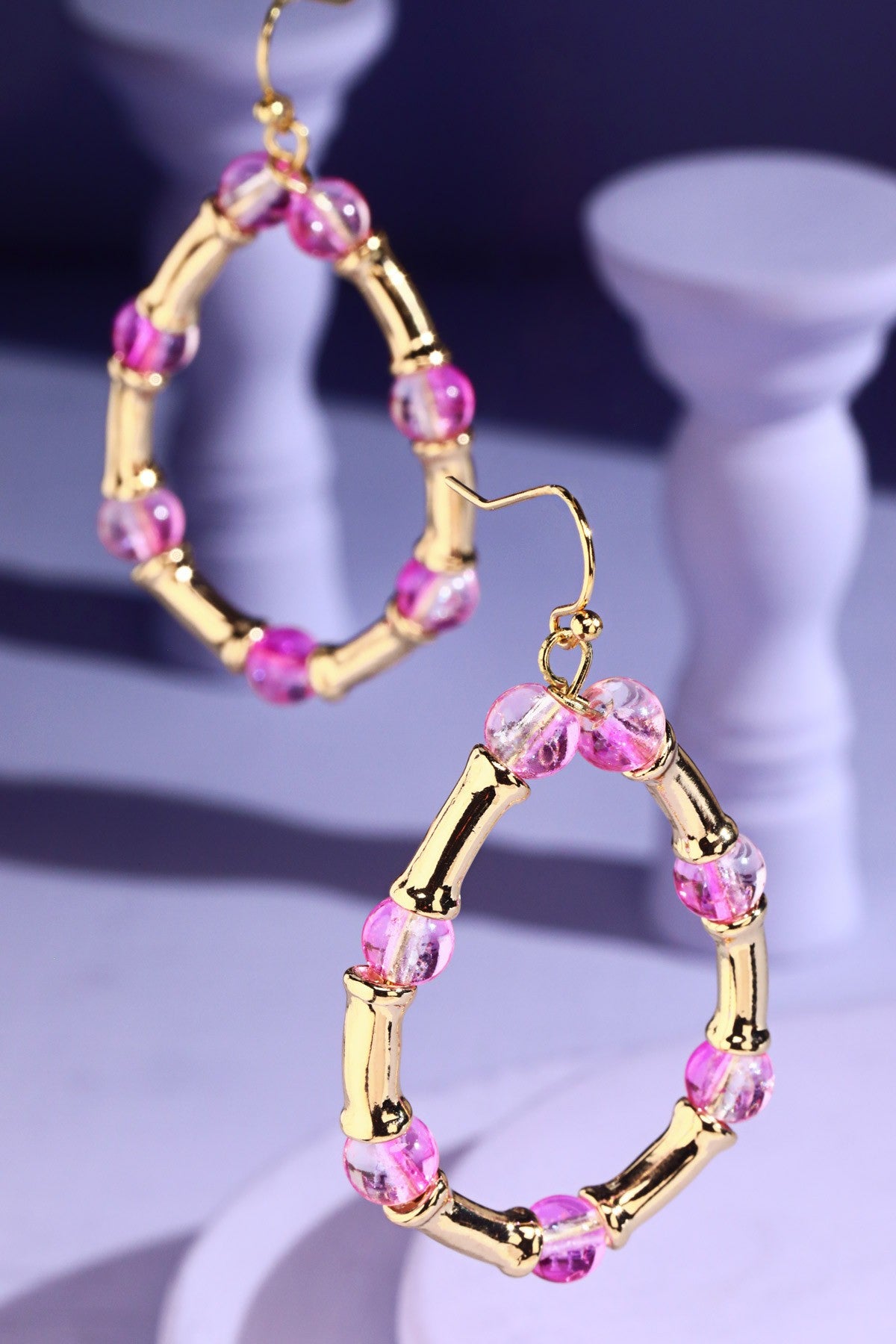 Pink Beaded Metal Teardrop Earrings - E046PK