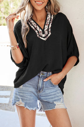 Just Feels Like Me Black Leopard Trim Dolman Top