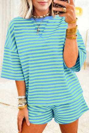 Coastal Ease Green Stripe Top And Short Set