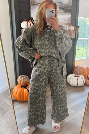 Lounge About Town Gray Leopard Set