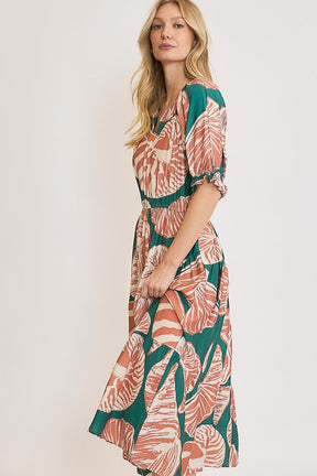 All Things Chic Green/Clay Printed Midi Dress - D5710GN
