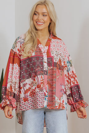 Forever Slaying Boho Patchwork Red Top - T11051RD