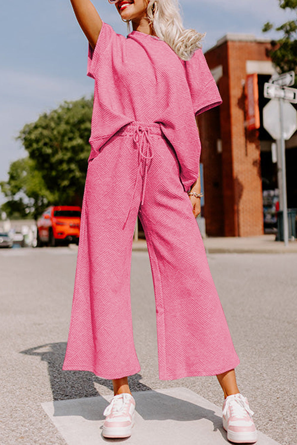Set Things In Motion Pink Top and Drawstring Pants Set