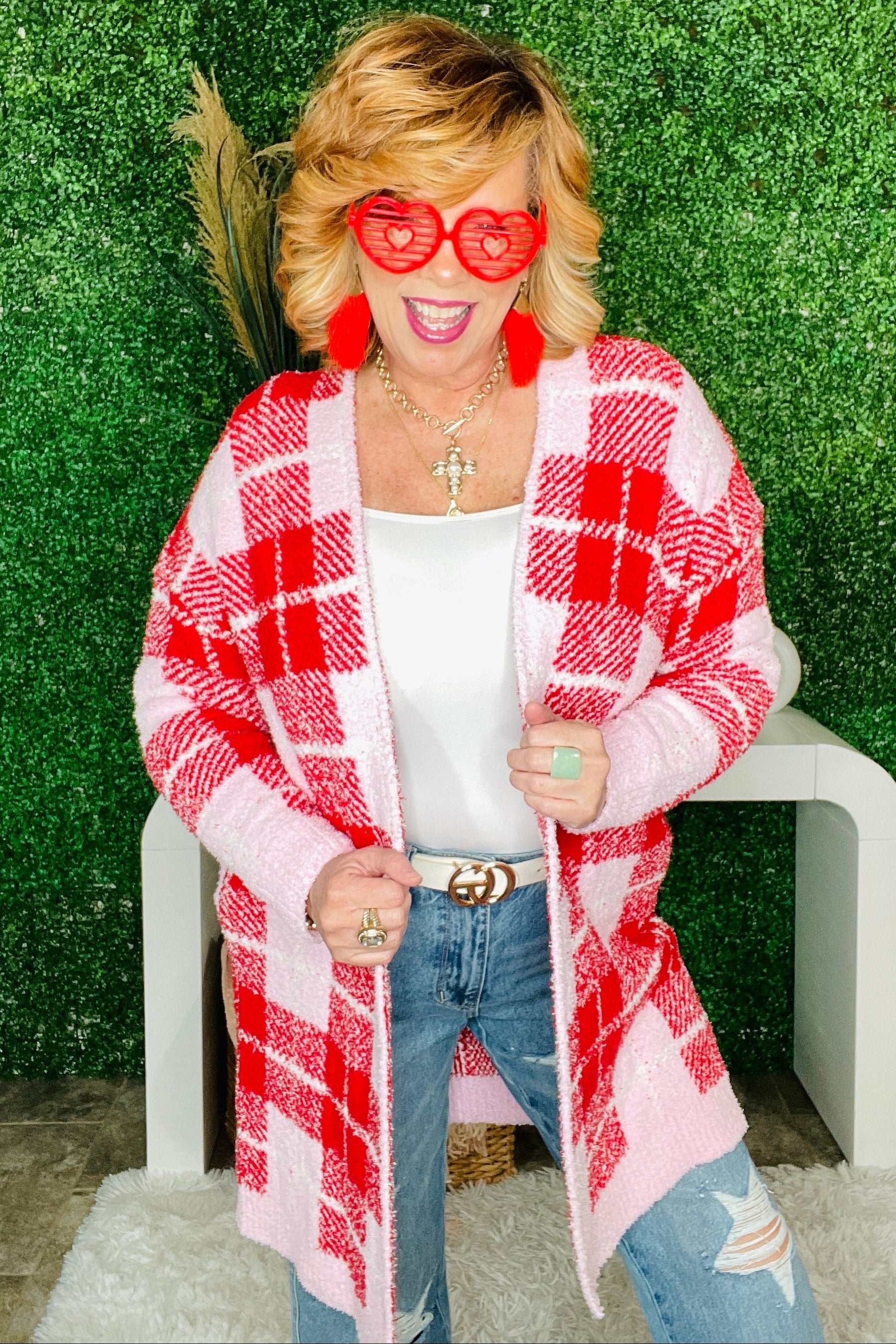 Plaid Valentine Cloud Cardigan - OT116RD