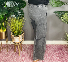 Everyday Comfort Wear Black Mineral Wash Tiered Wide Leg Pants