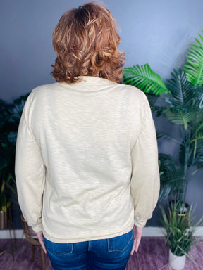 Basic Needs Beige Button V Neck Top