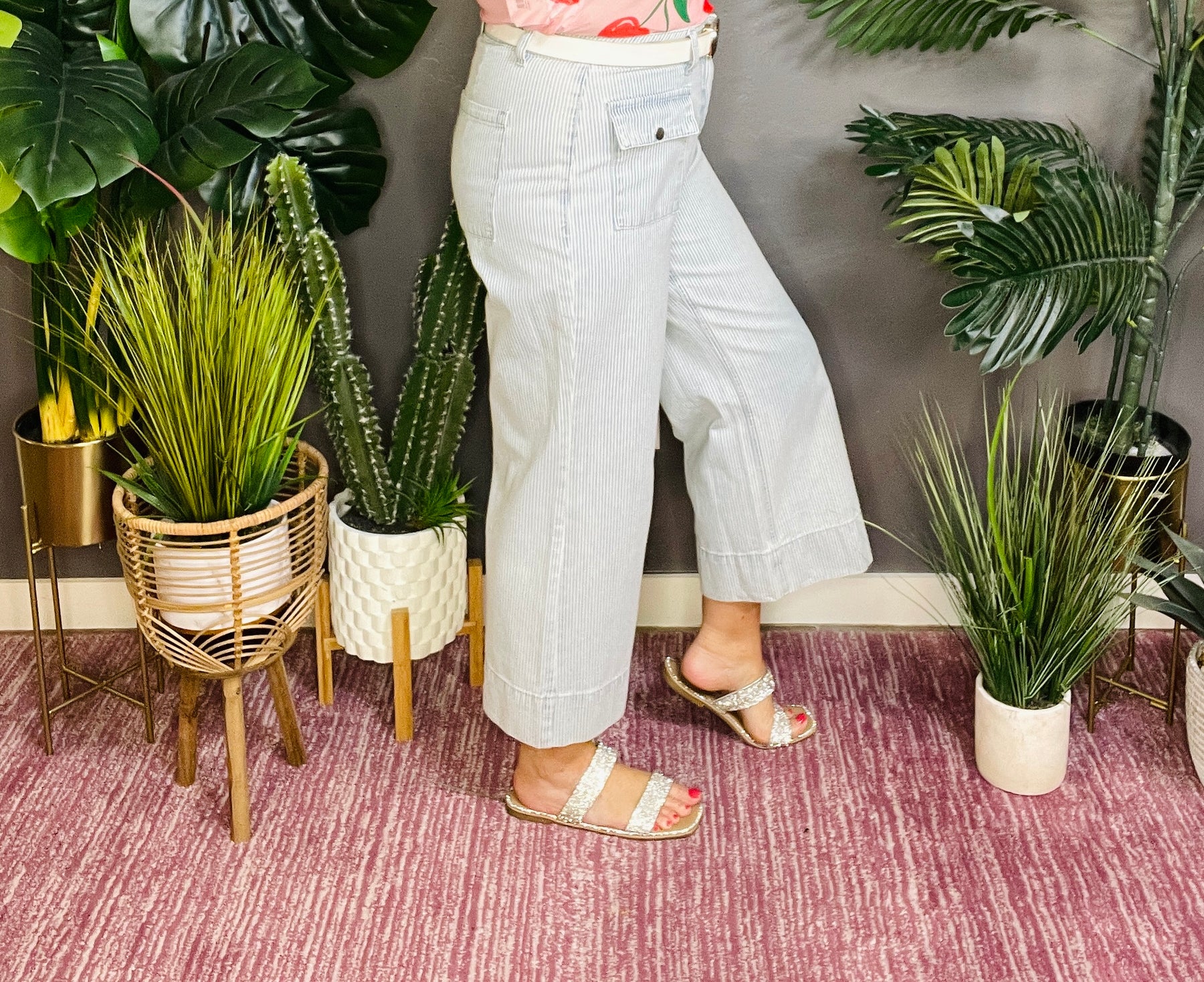 Casual Stripe Days Wide Leg Jeans