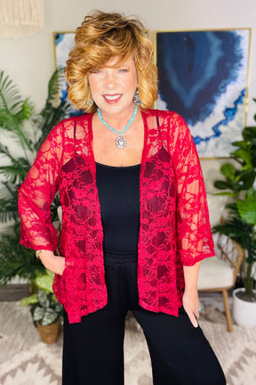 All About The Lace Wine Kimono - OT198WN