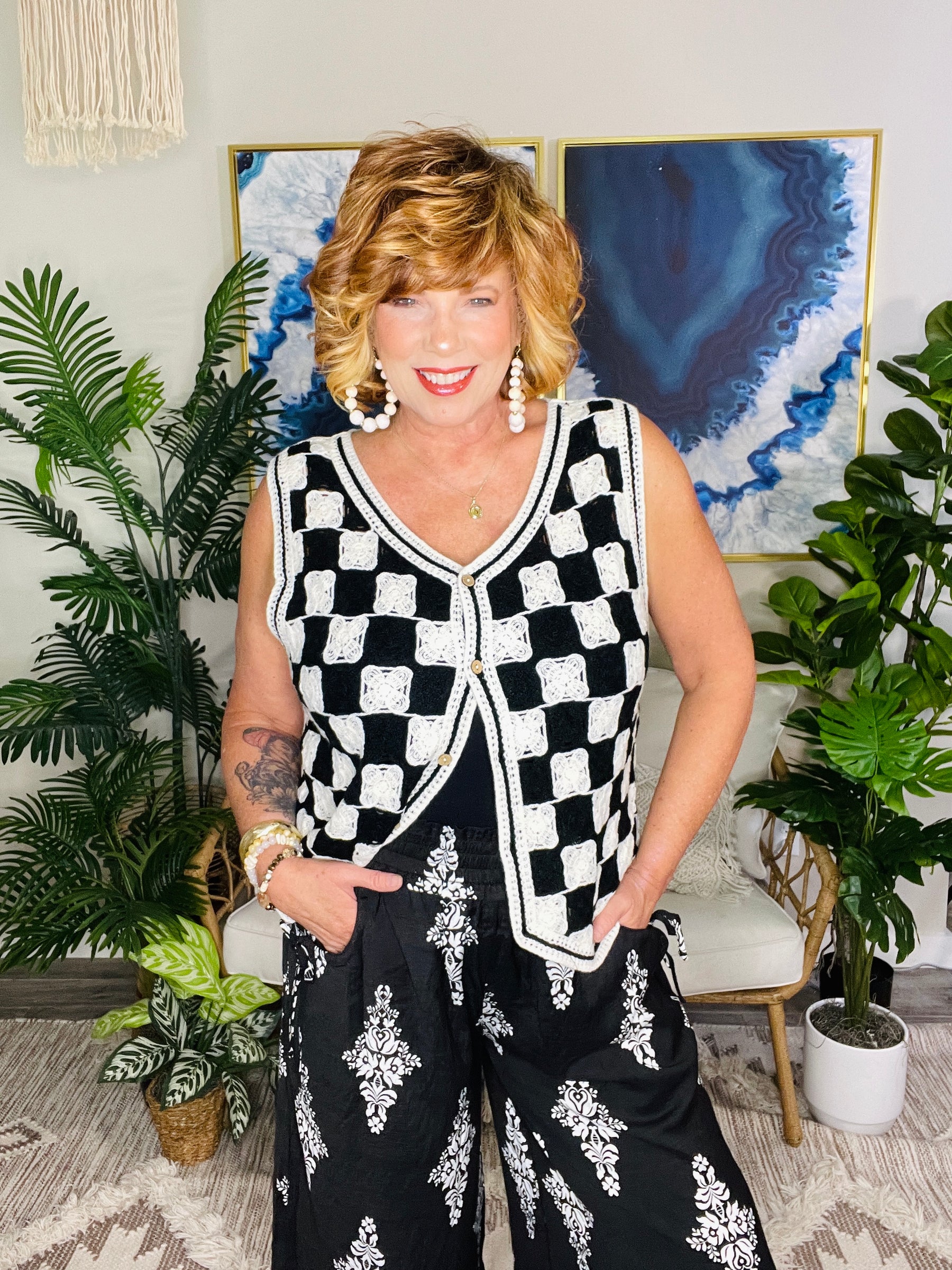 Checkmate Chic Vest Top - S857BK