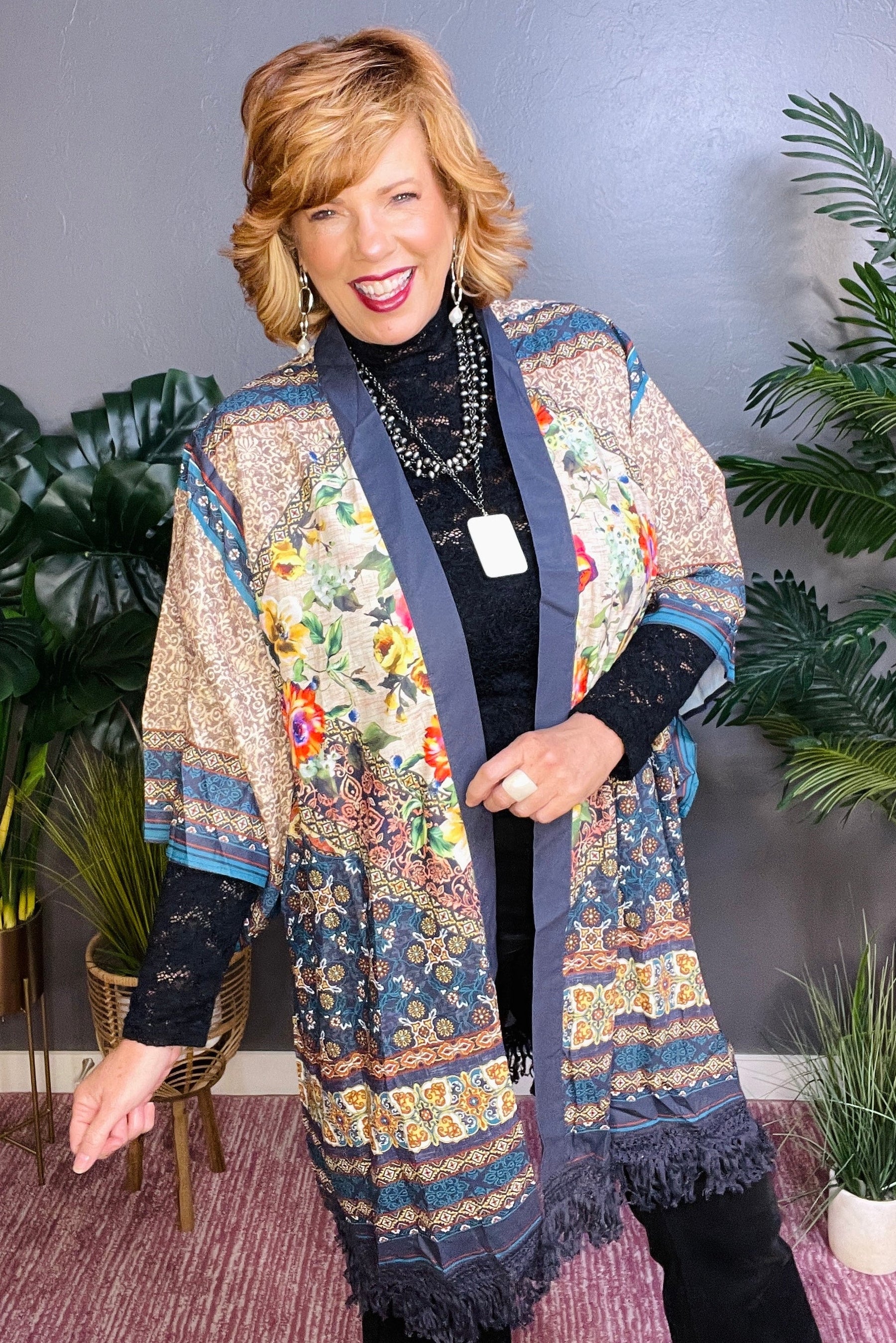 It's A Mood Teal Mixed Kimono - OT025TE