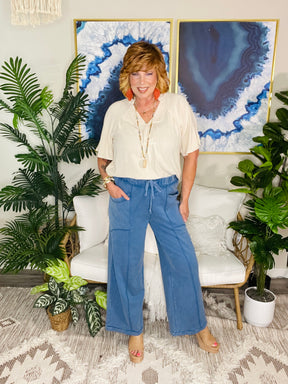 Weekend Escape Mineral Wash Wide Leg Western Pants (2 Colors)