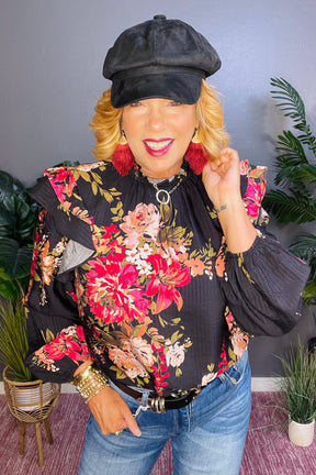 Autumn Floral Black Mix Top - S019BK