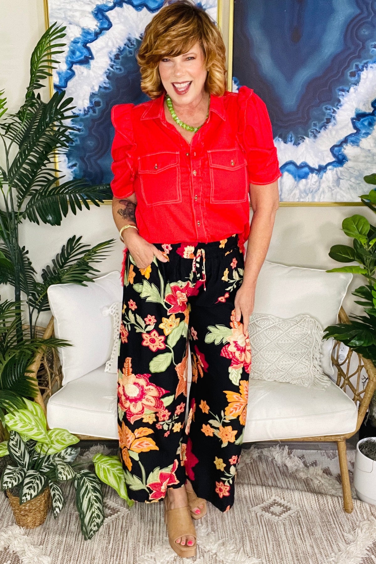 Boho Botanical Wide Leg Pant - P163BK