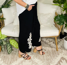 Wander And Wild Linen Embroidered Wide Leg Boho Pants