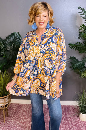 Paisley Perfection Hi Lo Teal Mix Top - S004TE