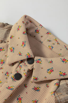 Simply Boho Oatmeal Plaid Patchwork Distressed Waffle Knit Shacket