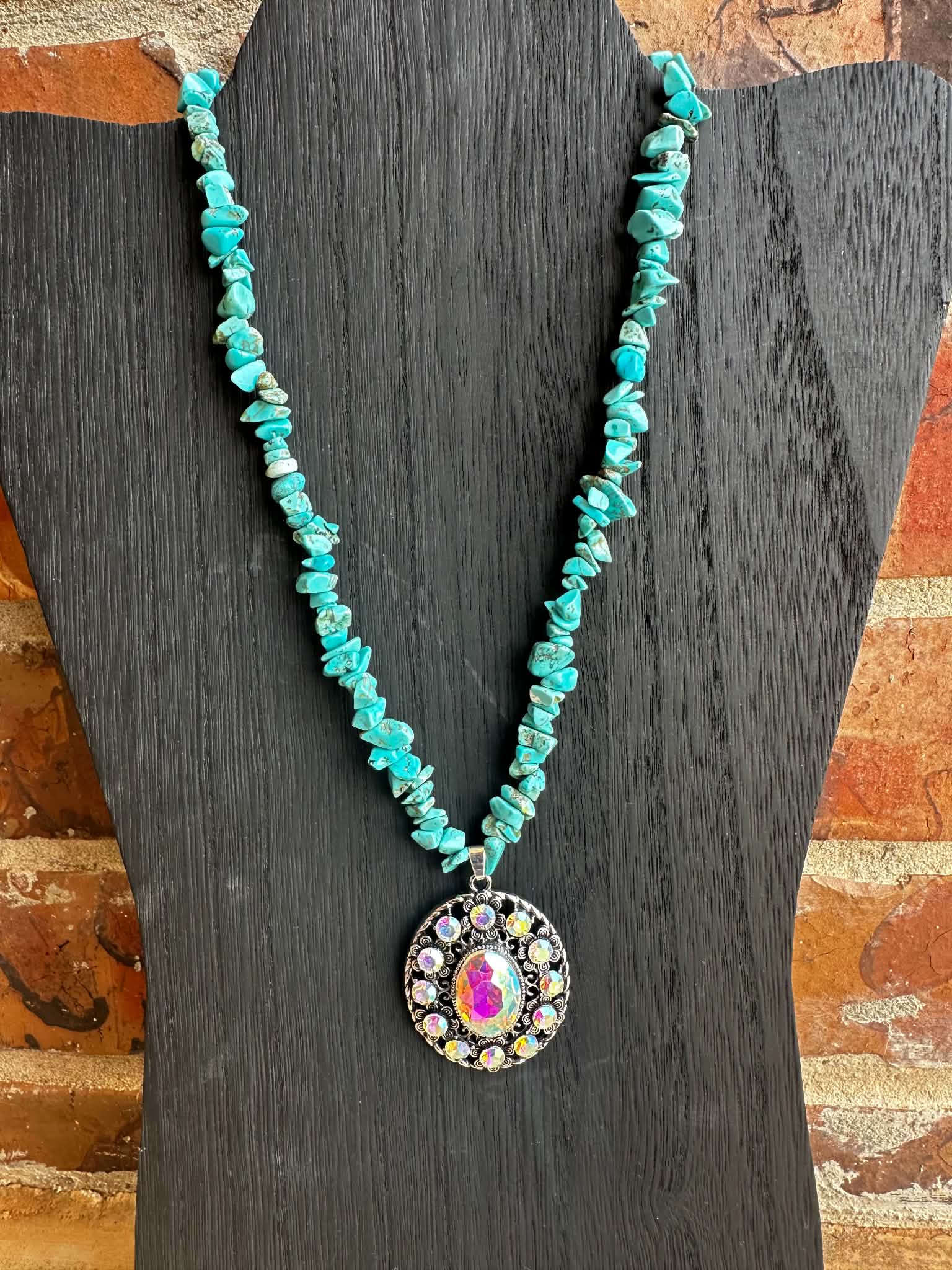 Boho Silver Gemstone Charm Necklace - N161TQ
