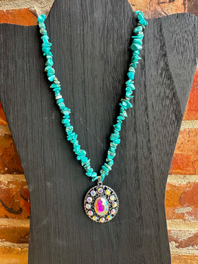 Boho Silver Gemstone Charm Necklace - N161TQ