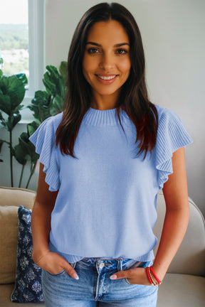 Daily Classic Blue Ruffle Sleeve Top