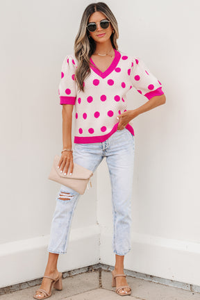 Haute Spot Pink Polka Dot Sweater Top