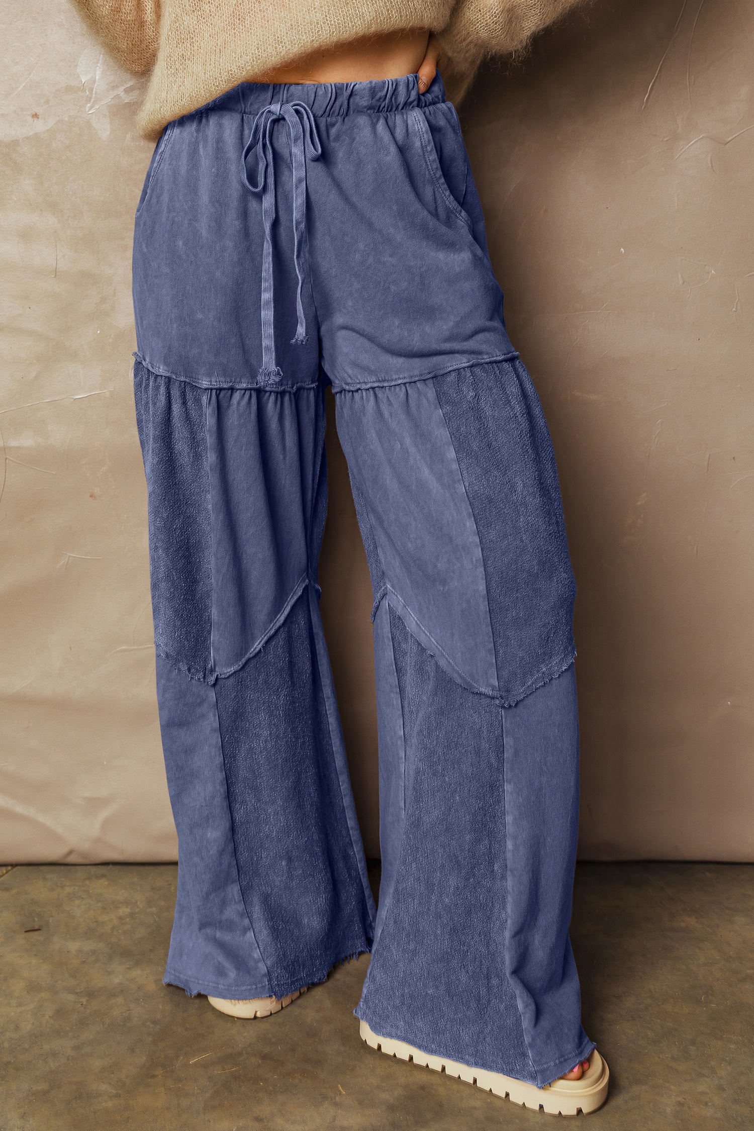 Everyday Comfort Wear Blue Mineral Wash Tiered Wide Leg Pants