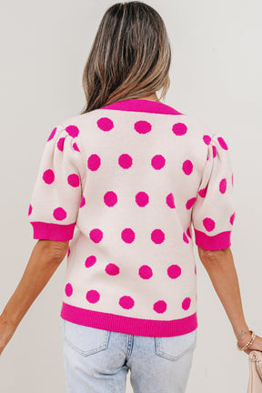 Haute Spot Pink Polka Dot Sweater Top