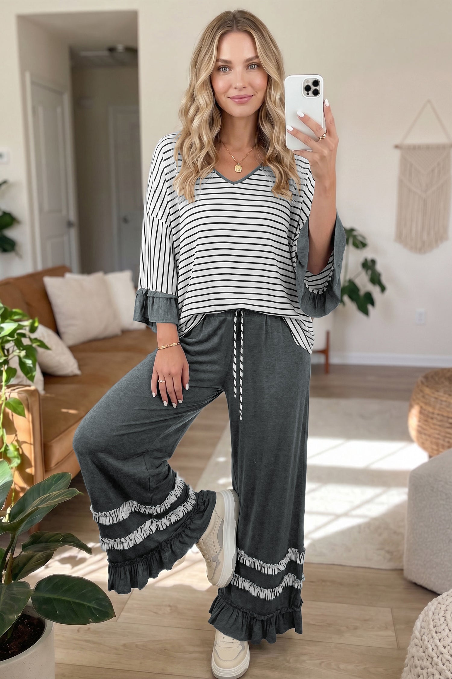 Ruffle Me Cozy Top And Pant Set (2 Colors)