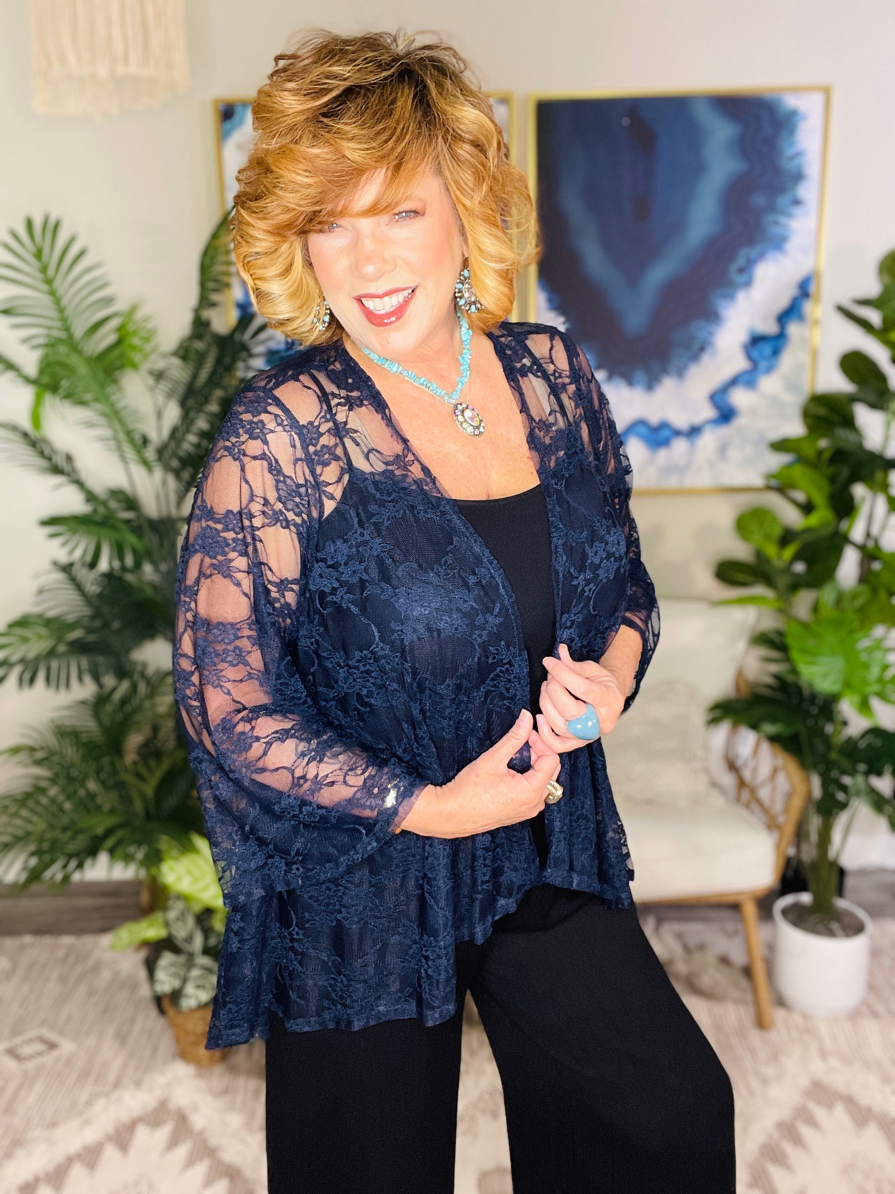 All About The Lace Navy Kimono - OT197NV