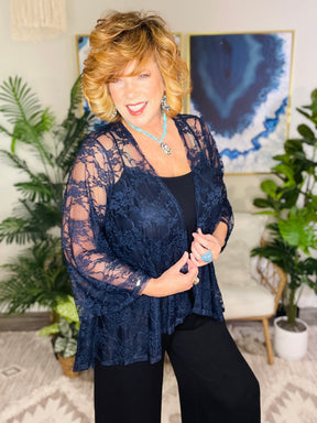 All About The Lace Navy Kimono - OT197NV