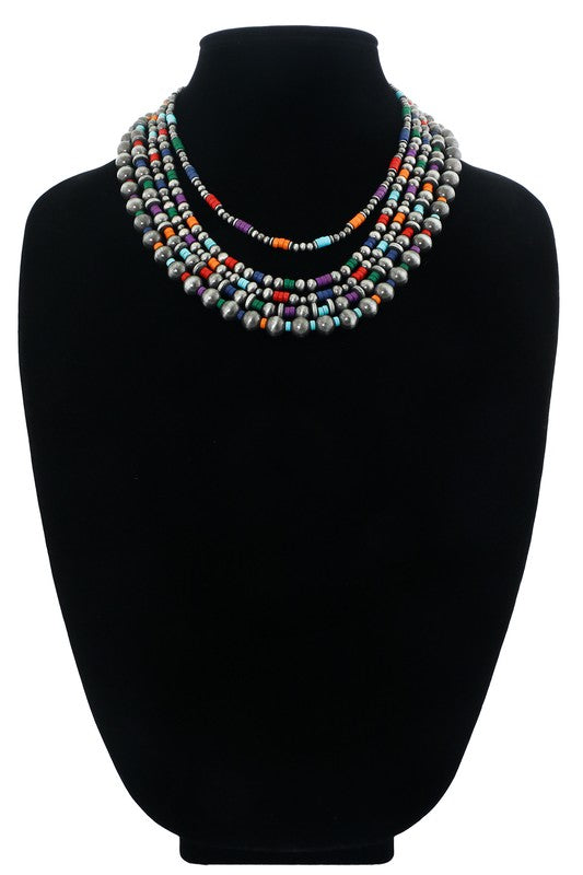 Western Navajo Beaded Necklace with Multi-Layers - N106MU