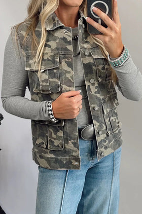 Now you see me Now you Don't -Green Camo Cargo Denim Vest
