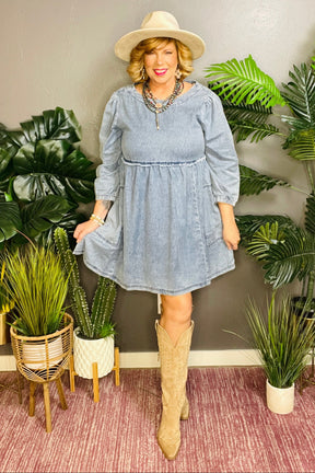 Chic In Denim Dress with Pockets