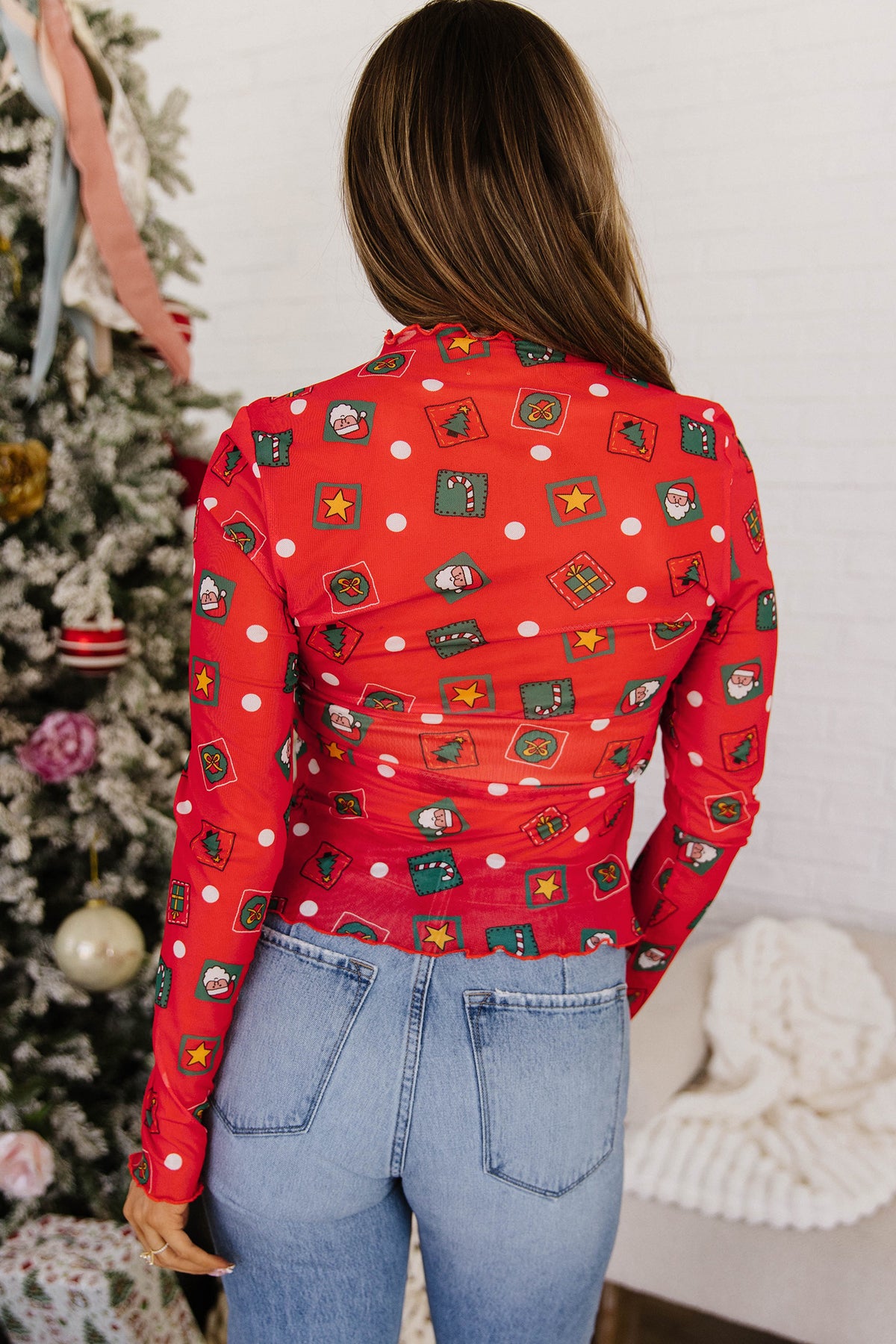 Wrapped Up In Christmas Mesh Top