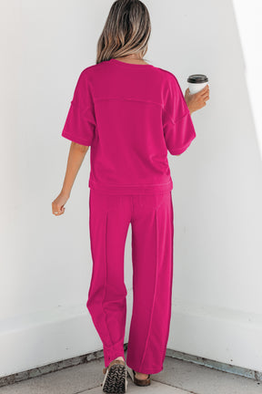 Here For It Rose Red Top and Barrel Pant Set