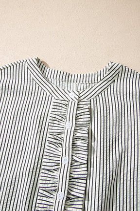 Country Charm Black Stripe Frilled Detail Dress