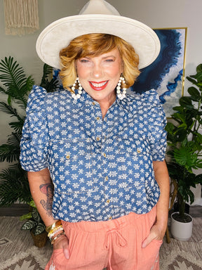 Sweet Caroline Blue Denim Top - S856DN