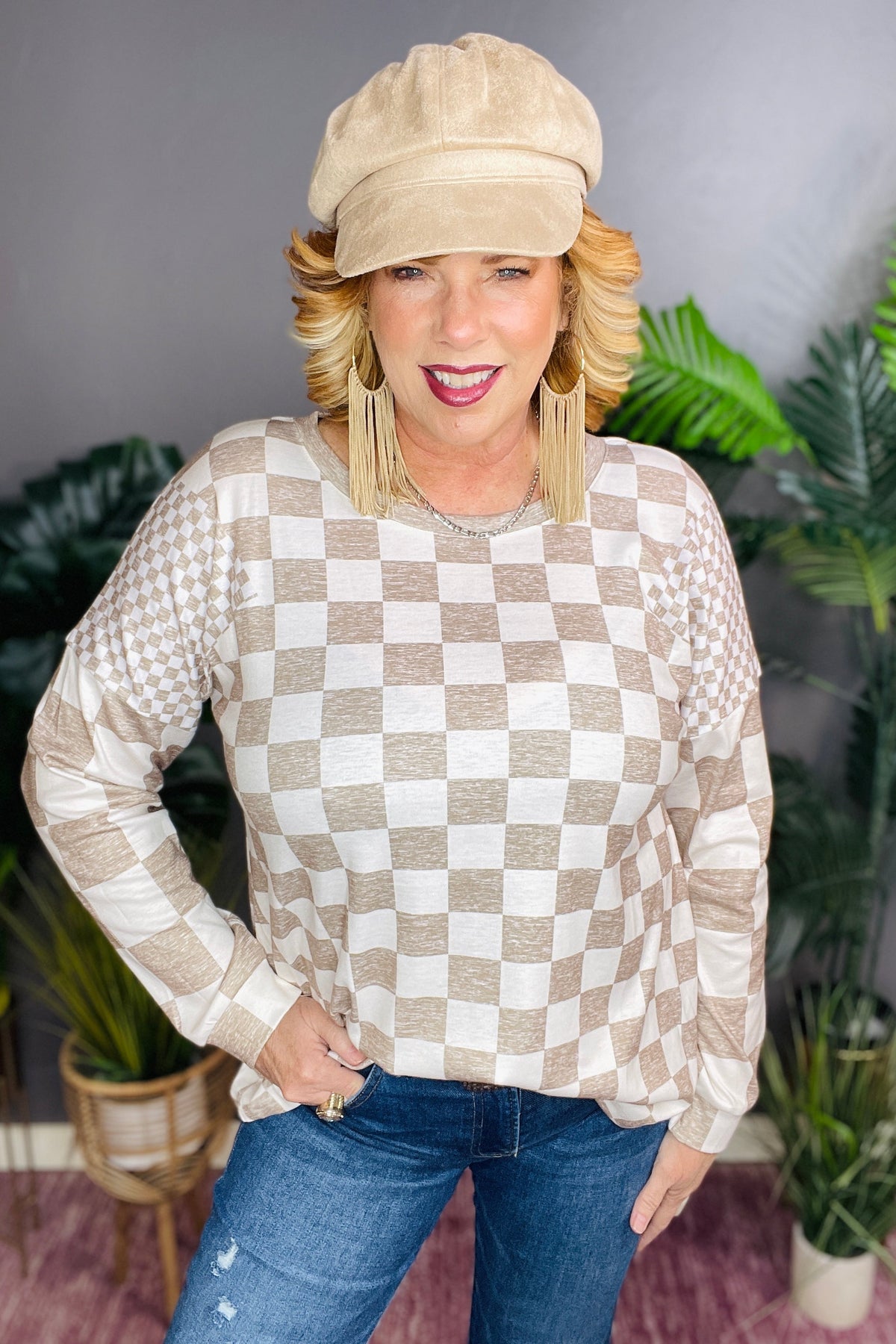 Check On That Brown/White Top - S237BR