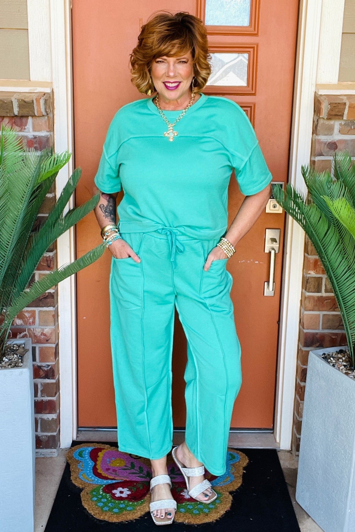 Here For It Mint Top and Barrel Pant Set