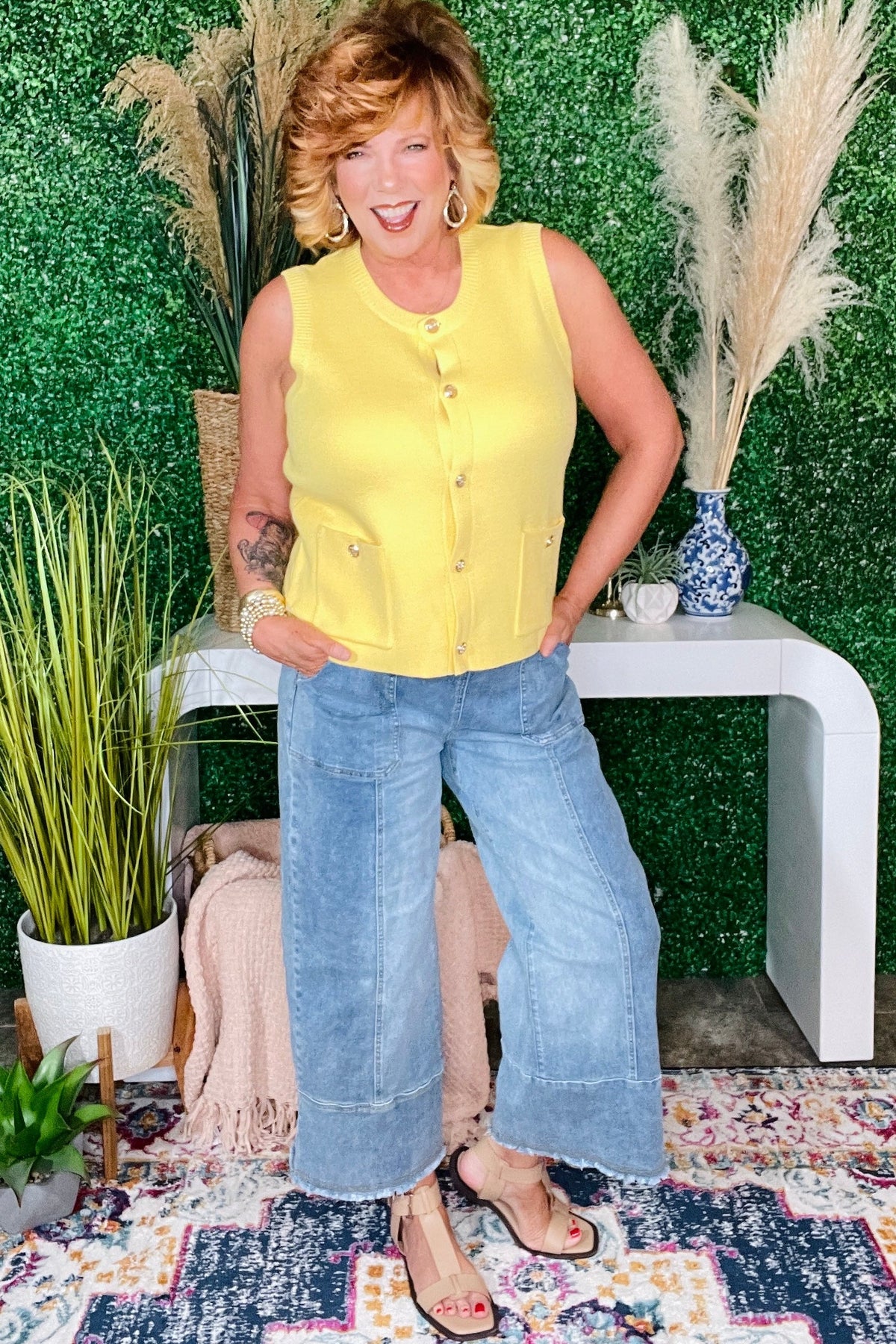 Hello Darling Yellow Sleeveless Knit Sweater