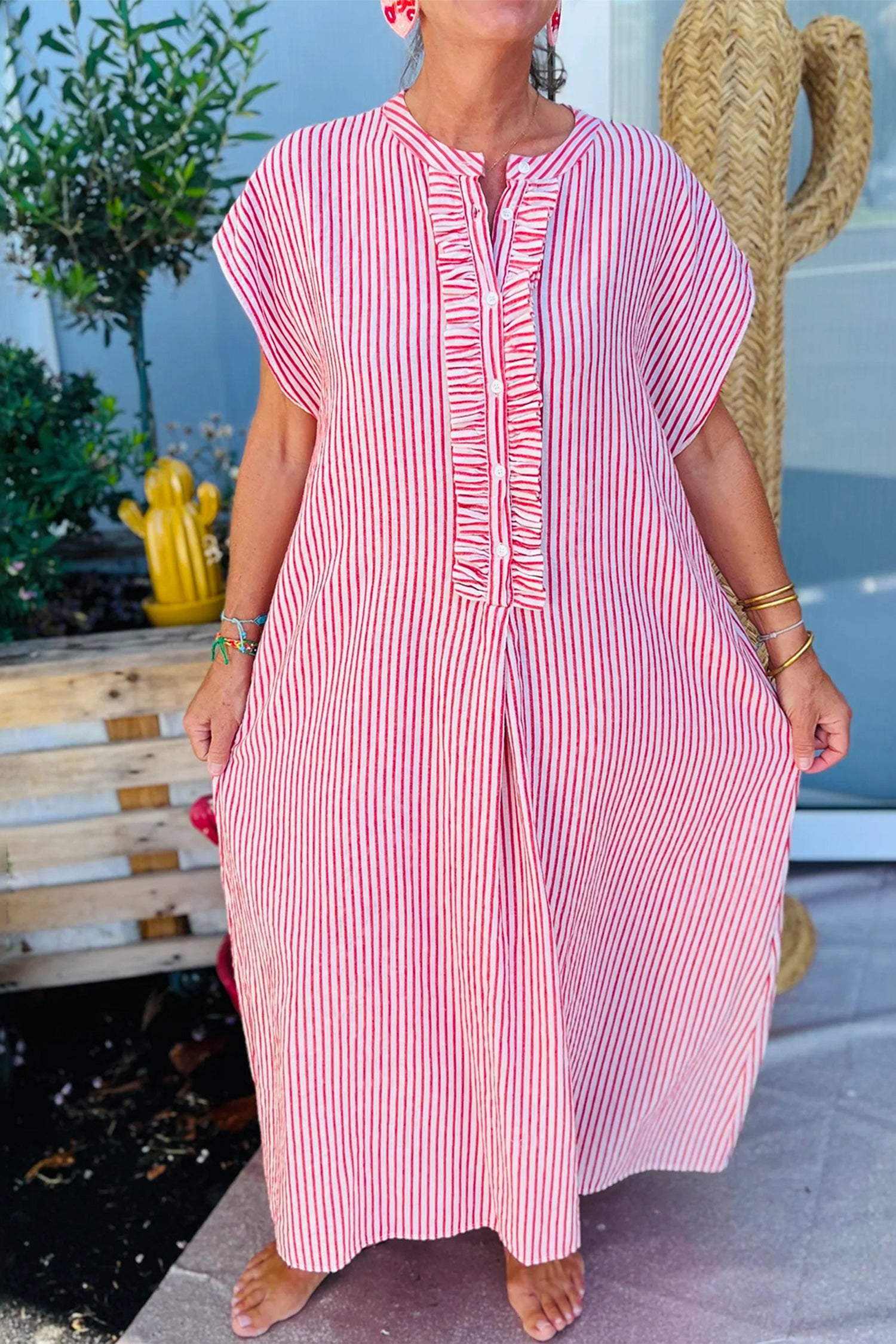 pink country dress Country Charm Red Stripe Frilled Detail Dress Red Stripe / S