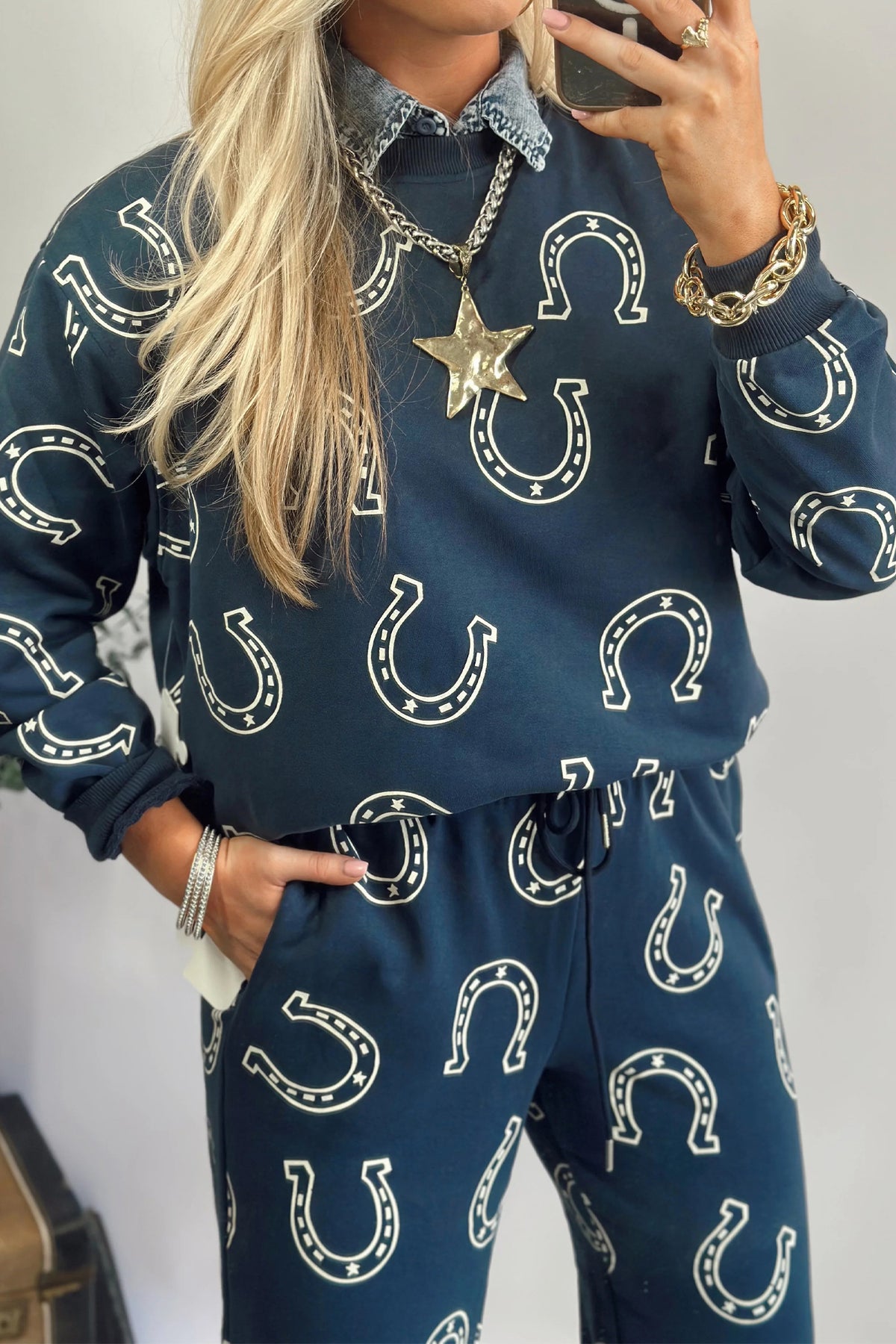 Lucky Trails Blue Top And Pant Set